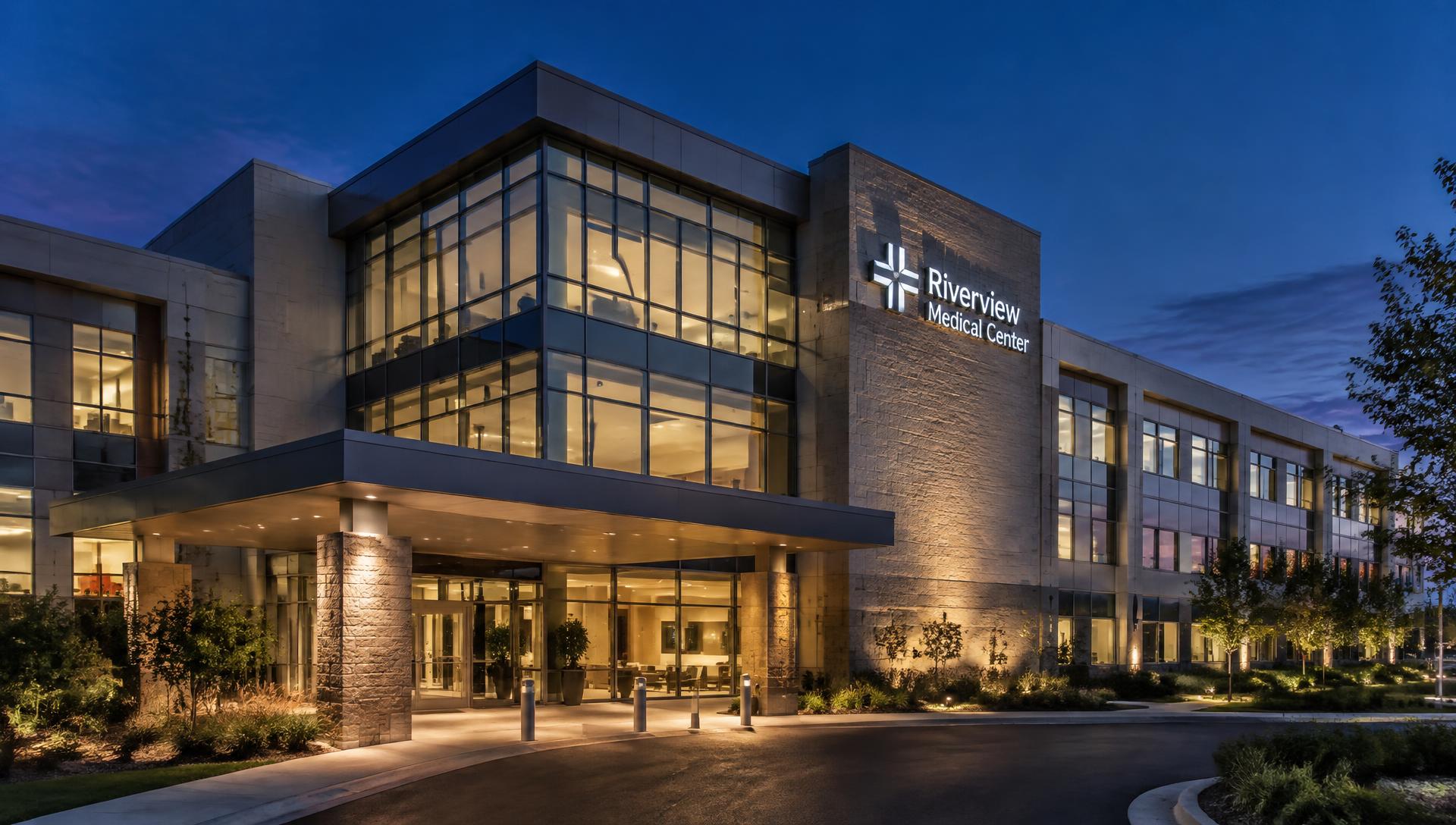 Medical office building at dusk